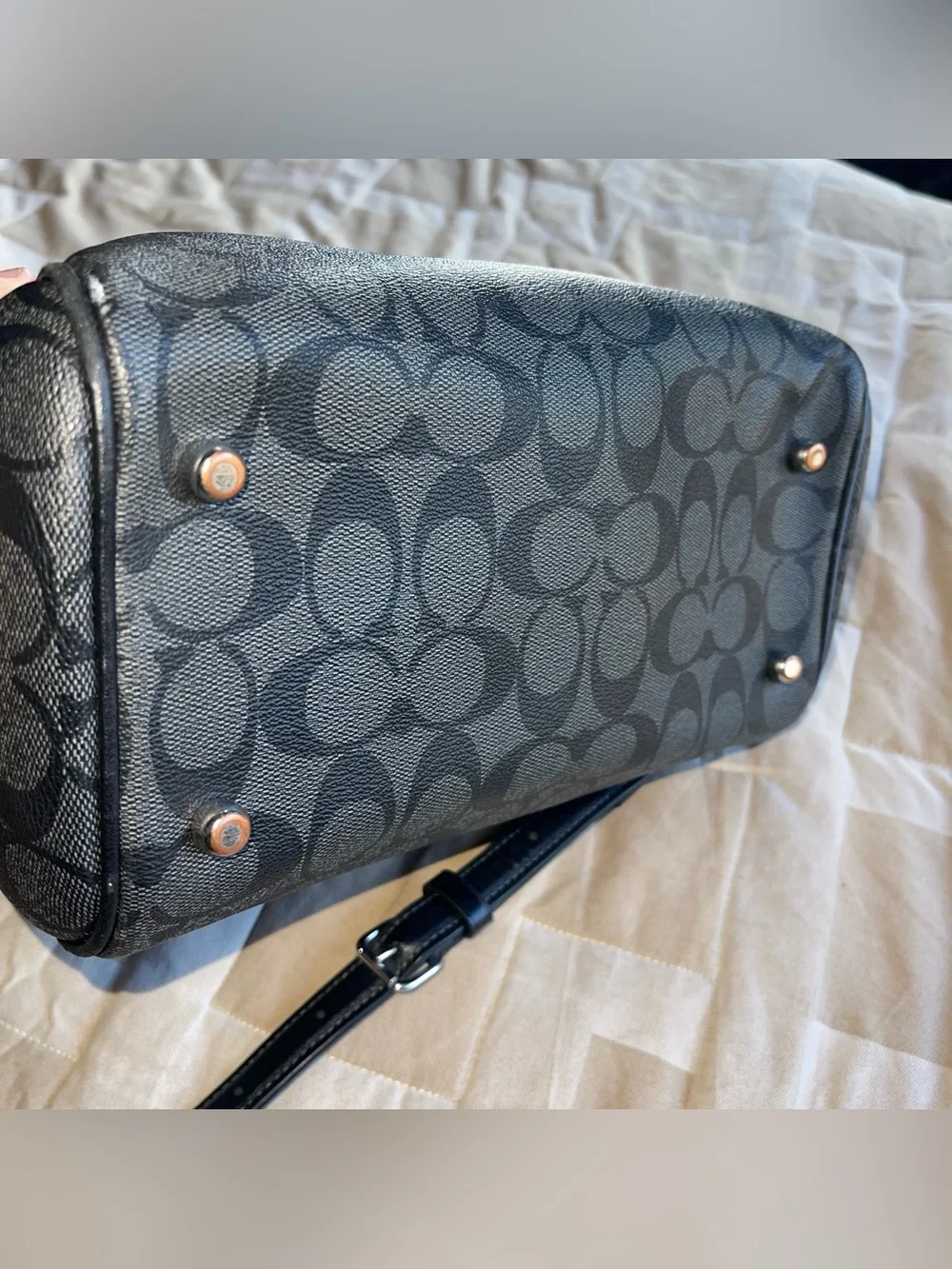 Coach Outlet Rowan Satchel Bag Black/Gray Signature Canvas